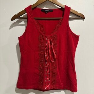 MARIPOSA Y2K Lace Up Front Grunge‎ Red Tank Top